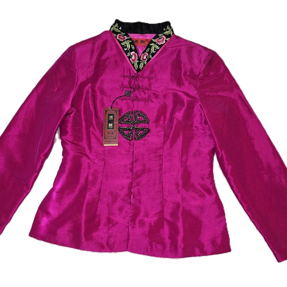 Hai Tom Chinese Top Embroidered Collar Frog Button Jacket Women's M NWT